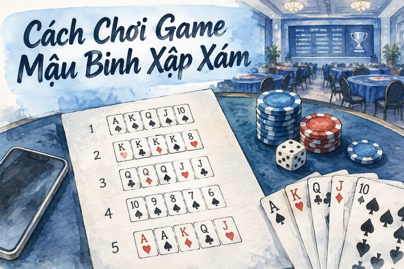 Mậu Binh xập xám là một trò chơi sử dụng bộ bài Tây 52 lá và thường có từ 2 đến 4 người chơi - Cách Chơi Game Mậu Binh Xập